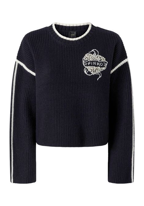 Maglione girocollo con ricami gioiello PINKO | Maglie | 105397 A2PKEZ1